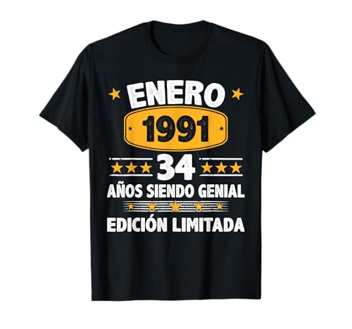 Enero 1991 34 Años Hombre Cumpleaños Regalo Enero 1991 Camiseta