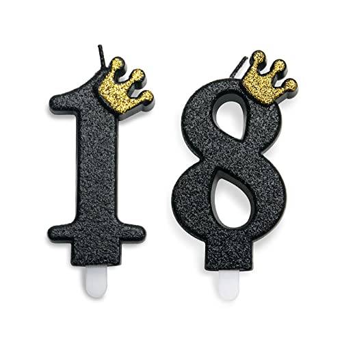 18 Año Velas de Cumpleaños Número 18, Velas de Cumpleaños Negro Brillantes, Adecuado para Fiesta de Cumpleaños
