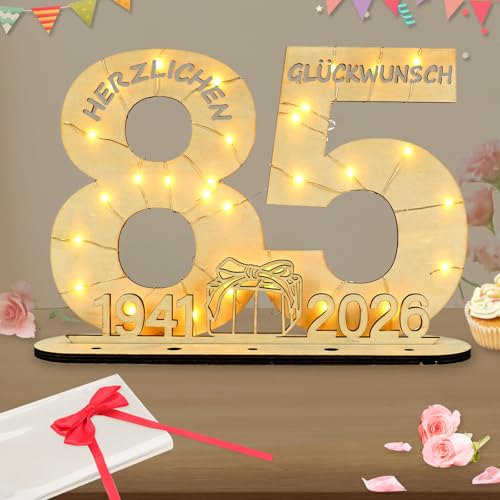 Seutgjie Deko 85 Geburtstag Frauen Männer 1941-2026 Geldgeschenk mit LED Lichterkette Fliege und...