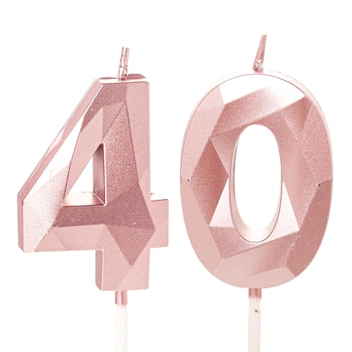 Velas de cumpleaños número 40 en oro rosa, ideales para tartas de cumpleaños, decoraciones de...