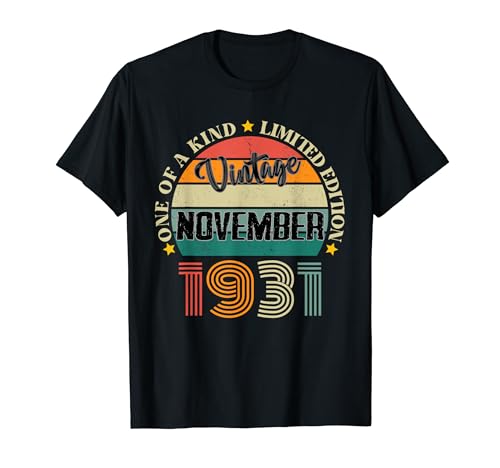 93 Años Vintage Noviembre 1931 93 Cumpleaños Retro Camiseta
