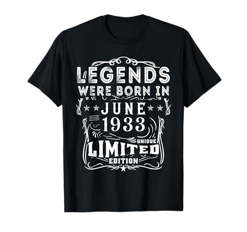 Cumpleaños Junio 1933 Edición Limitada Regalo Legend June Camiseta