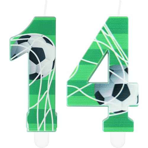 Velas de cumpleaños número 14 de fútbol, vela número 14 para pastel, decoraciones de cumpleaños...