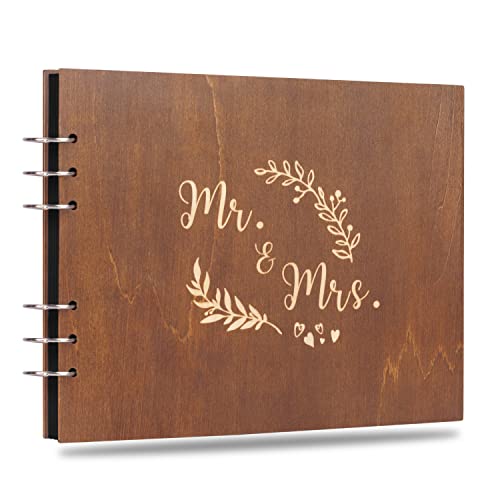 Creawoo 22cm Mr & Mrs Libro de visitas de madera Álbum Recuerdo de memoria para aniversario de...