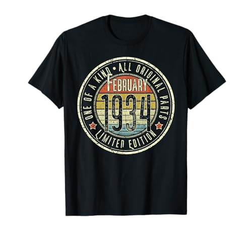 91 cumpleaños Vintage febrero 1934 Retro Edición Limitada Camiseta