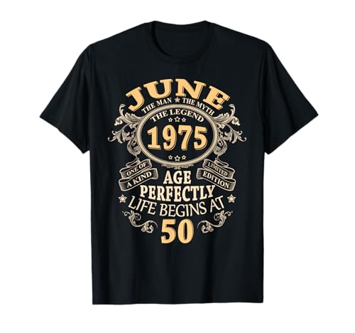 50 Años Cumpleaños Hombre Mujer Junio 1975 Vintage 1975 Camiseta