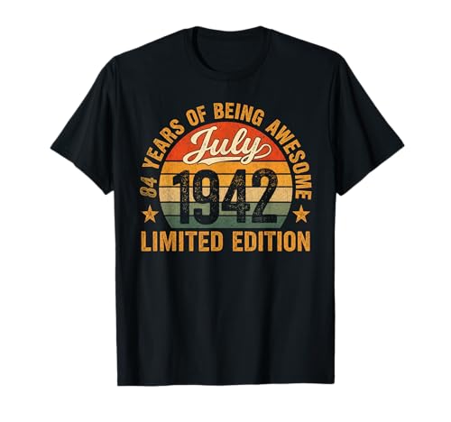 Vintage 1942 Edición Limitada 84 Años Julio 84 Cumpleaños Camiseta