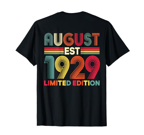(Back) Agosto de 1929 Edición Limitada 97 Cumpleaños 97 años Camiseta