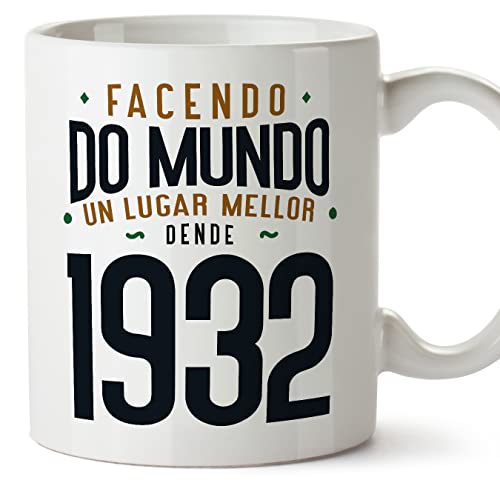 MUGFFINS Tazas 1932 Cumpleaños - En Gallego - Facendo do Mundo un Lugar Mellor - 11 oz / 330 ml -...