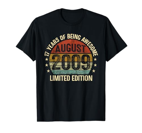 Agosto Cumpleaños EST 2009 Edición Limitada Vintage 17th Camiseta