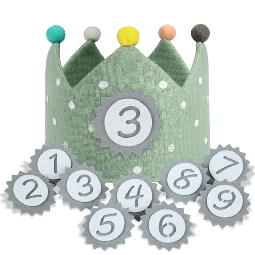 URAQT Corona Cumpleaños, Corona de Infantil Cumpleañoscon Números Intercambiables del 1 al 9,...