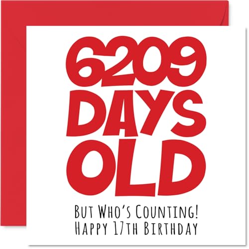 Stuff4 Tarjeta de felicitación de 17 cumpleaños para niños y niñas, con él, 6209 días de edad,...