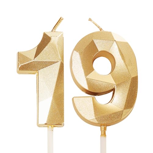 Velas de Cumpleaños 19, Velas Doradas Número 19 Feliz Cumpleaños, Decoraciones para Tarta para...