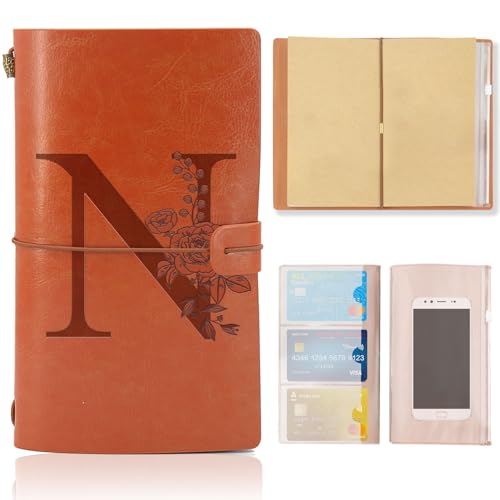 Diario de Viaje con inicial, Cuaderno de Cuero, Cuaderno Recargable, Bloc de Notas, Diario Personal...