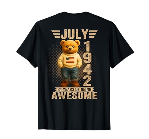 (En la Parte Trasera) 84 años de Edad Julio de 1942 Oso de Peluche 84 cumpleaños Camiseta