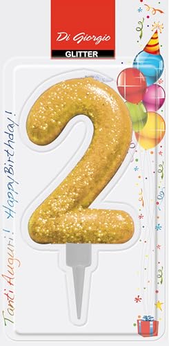 Cereria di Giorgio - Vela de cumpleaños gigante con brillo número 2, oro, 58160_62