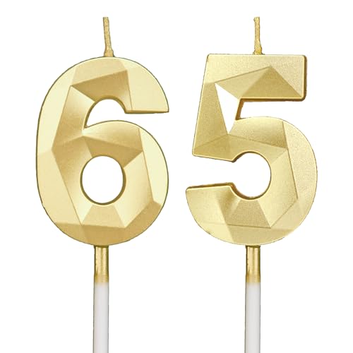 Velas de cumpleaños con números, 65,3D, doradas, velas de cumpleaños, velas de cumpleaños para...