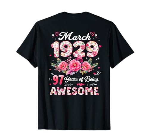 (En la Parte Posterior) 97 años Marzo 1929 Floral 97 cumpleaños Camiseta