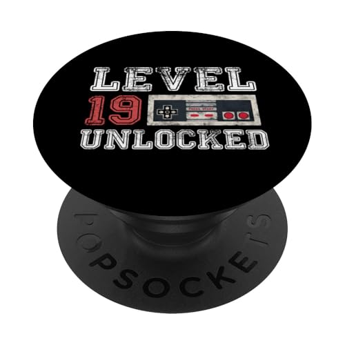 Nivel 19 Desbloqueado Vintage 19 años Regalos de Jugador Viejo 19 cumpleaños PopSockets PopGrip...