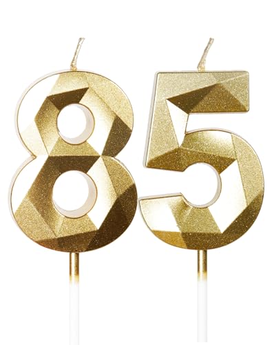 Velas de 85 cumpleaños color doradas, vela 3D número 85 para pastel, decoraciones de cumpleaños...