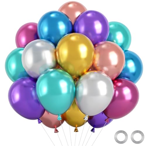 Wayfun 52 Globos de Cumpleaños Colorido, 12 Pulgadas Globos Metálicos Multicolores, Metálicos...