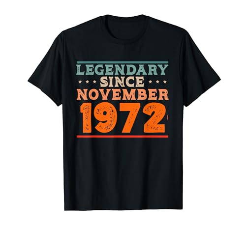 Legendario desde noviembre de 1972 Retro Vintage Fiesta de cumpleaños Camiseta