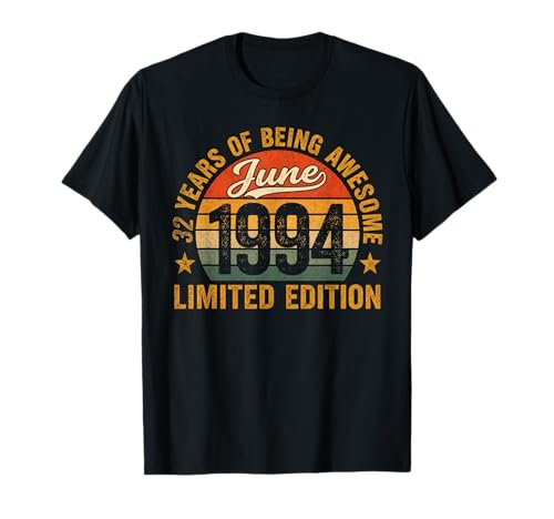 Vintage 1994 Edición Limitada 32 Años Junio 32 Cumpleaños Camiseta