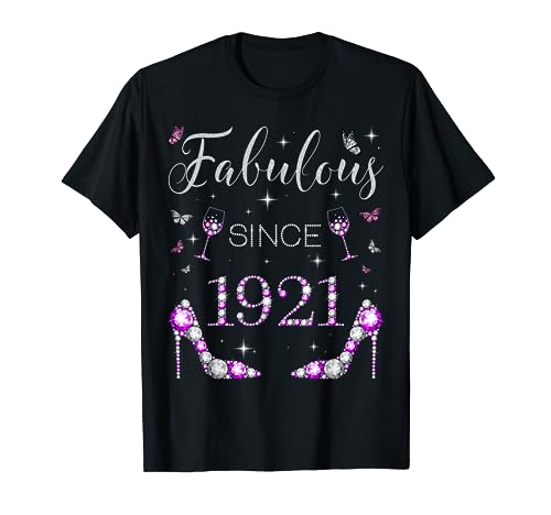 Fabulous Since 1921 Fiesta de Cumpleaños Tacones Altos Mariposas Camiseta