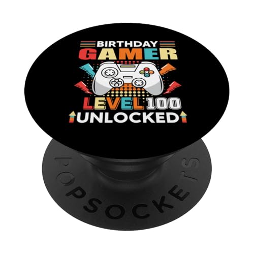 Gamer Level 100 Desbloqueado 100 Cumpleaños Gamer Gaming 100 Años PopSockets PopGrip Adhesivo