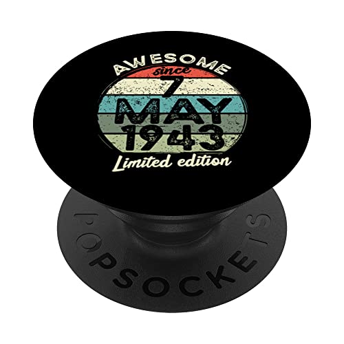 Camiseta de cumpleaños de 80 años, 7 de mayo de 1943, 80 cumpleaños PopSockets PopGrip...