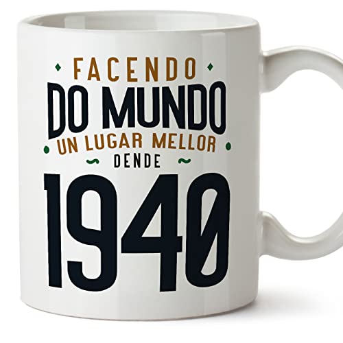 MUGFFINS Tazas 1940 Cumpleaños - En Gallego - Facendo do Mundo un Lugar Mellor - 11 oz / 330 ml -...