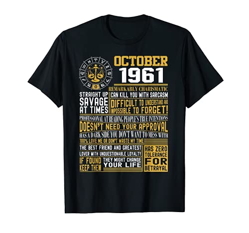 Nacido octubre Libra 1961 regalos de cumpleaños Camiseta