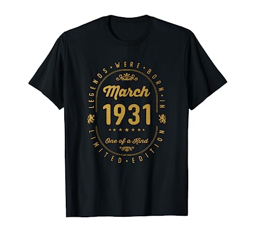Legends Were Born In March 1931 Cumpleaños Camiseta