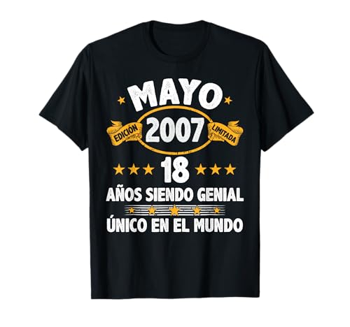 Mayo 2007 18 Años Hombre Cumpleaños Regalo Mayo 2007 Camiseta