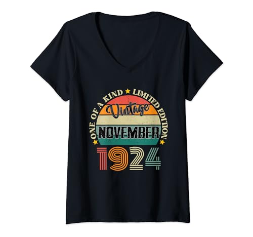 100 Años Vintage Noviembre 1924 Cumpleaños 100 Retro Camiseta Cuello V