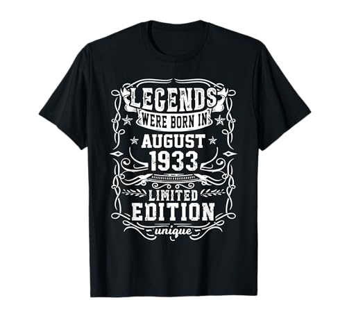 Cumpleaños Agosto 1933 Edición Limitada Regalo Legend Camiseta
