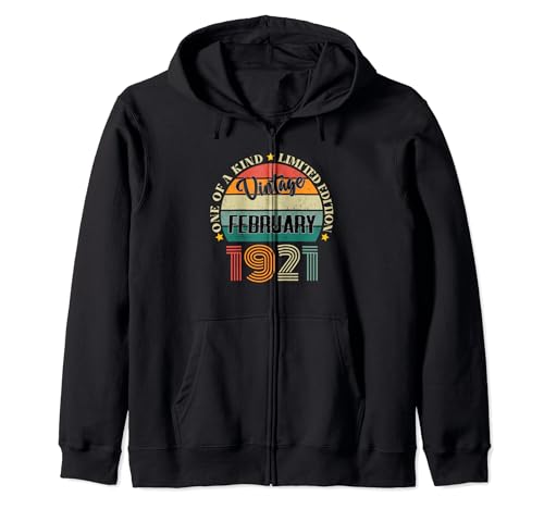 103 Años Vintage Febrero 1921 Cumpleaños 103 Retro Sudadera con Capucha