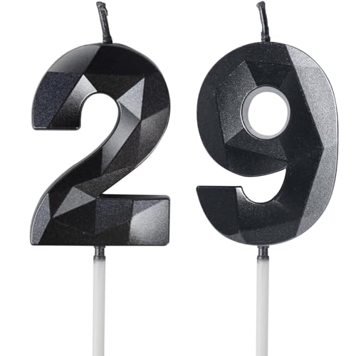 Yiran Velas de Cumpleaños 29 Años Negro, Decoraciones para Hombres y Mujeres, Número 29 3D para...