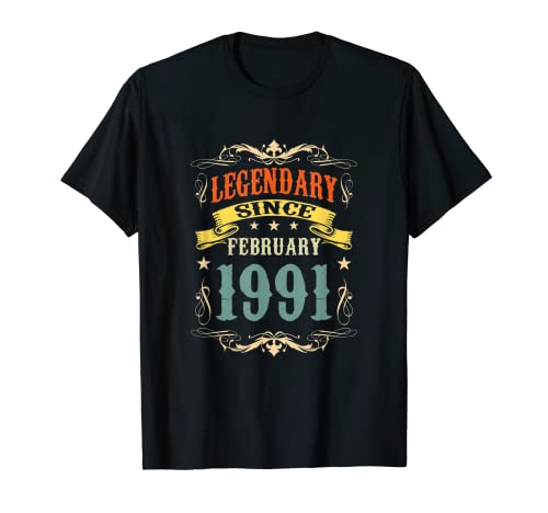 Legendario desde el cumpleaños de febrero de 1991 Vintage 30 Cumpleaños Camiseta