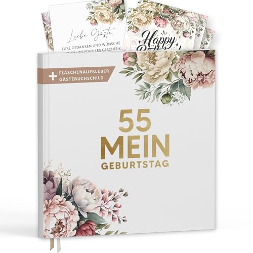 Libro de visitas para 55 cumpleaños con etiquetas de vino, libro de recuerdos vintage, regalo para...