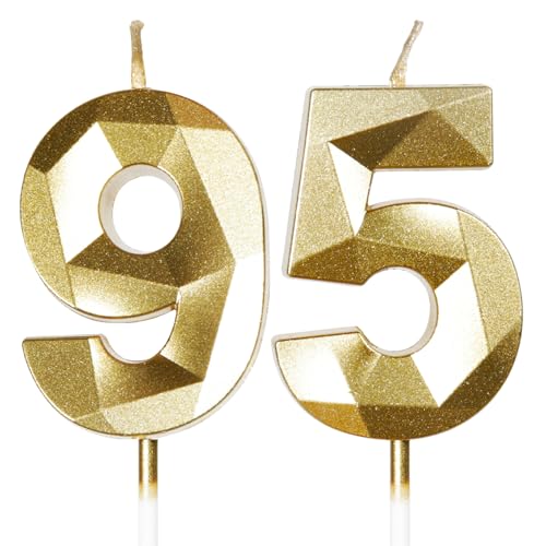 Velas de Cumpleaños 95 Años Dorado, Decoraciones para Hombres y Mujeres, Número 95 3D para Tarta,...