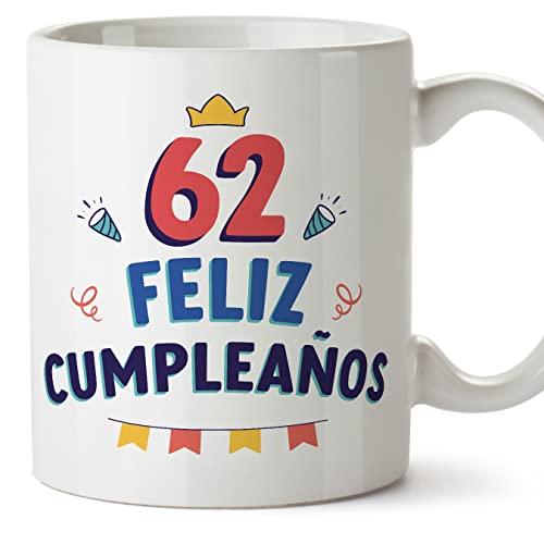 MUGFFINS Tazas 62 Cumpleaños - En Español - ¡Feliz Cumpleaños! - 11 oz / 330 ml - Regalo...