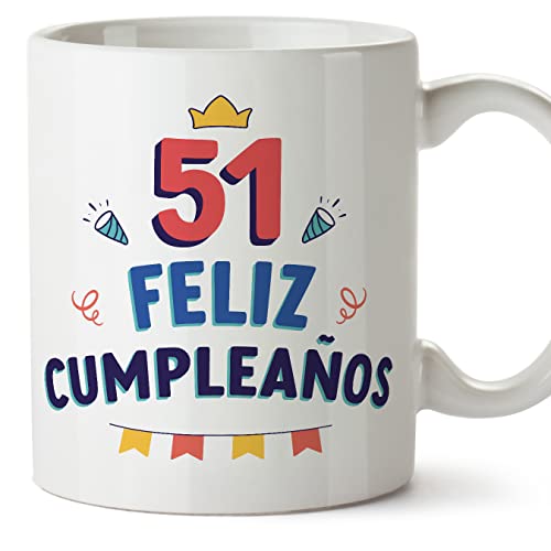 MUGFFINS Tazas 51 Cumpleaños - En Español - ¡Feliz Cumpleaños! - 11 oz / 330 ml - Regalo original y divertido