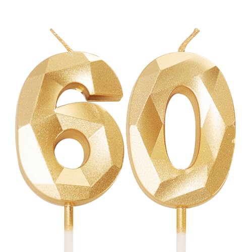 Velas de cumpleaños número 60 doradas, velas para pastel de cumpleaños número 60, adorno para...