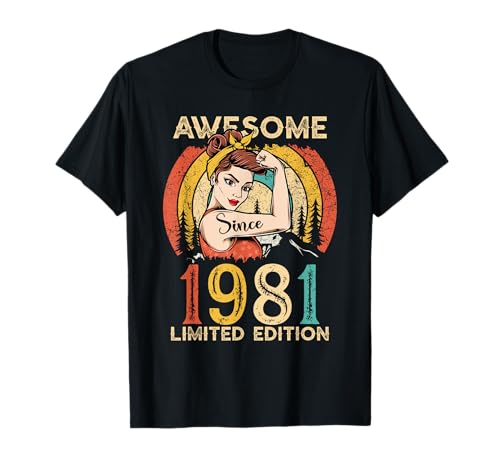 Camisas de cumpleaños número 41 para mujer, edición limitada vintage 1981 Camiseta