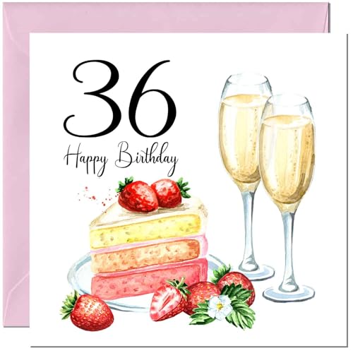 Tarjeta de cumpleaños número 36 para mujer, fresas y tartas, tarjetas de cumpleaños para mujer de...