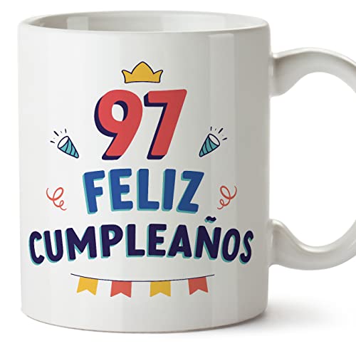 MUGFFINS Tazas 97 Cumpleaños - En Español - ¡Feliz Cumpleaños! - 11 oz / 330 ml - Regalo original y divertido