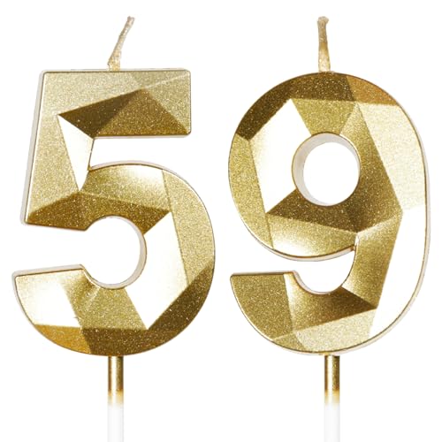 Yiran Velas de Cumpleaños 59 Años Dorado, Decoraciones para Hombres y Mujeres, Número 593D para...