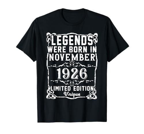 Cumpleaños Noviembre 1926 Edición Limitada Regalo Vintage Camiseta