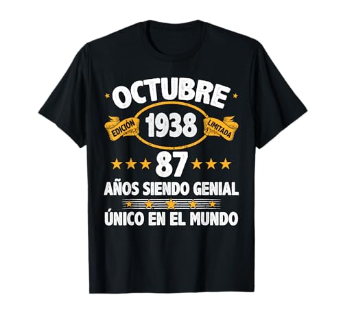 Octubre 1938 87 Años Hombre Cumpleaños Regalo Octubre 1938 Camiseta